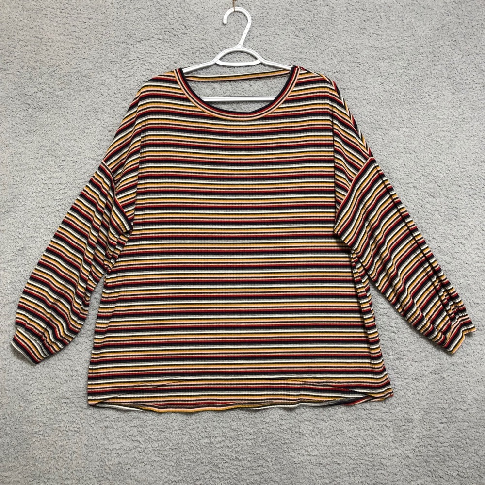 Striped Long Sleeve Round‎ Neck Top Size L Oversize Casual